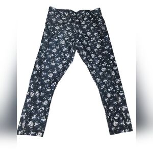 Vogo ATHLETICA Black Floral Cropped Leggings Side Pockets Size Large